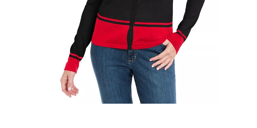 Karen Scott Women's Colorblocked Hem Cardigan Blue Size Petite S