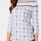 Charter Club Women's 3/4 Sleeve Printed Top White Size Petite L