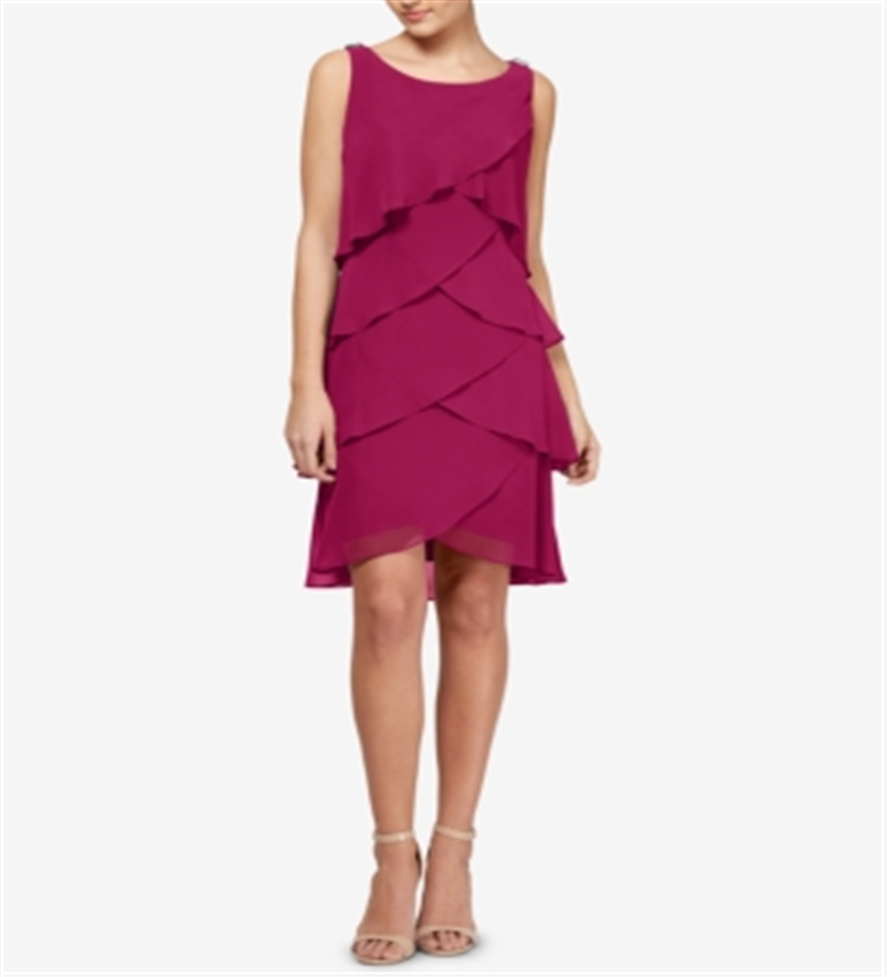SLNY Women's Casual Dresses Raspberry Tie Ruffle Chiffon Shift Dress Red Size 10