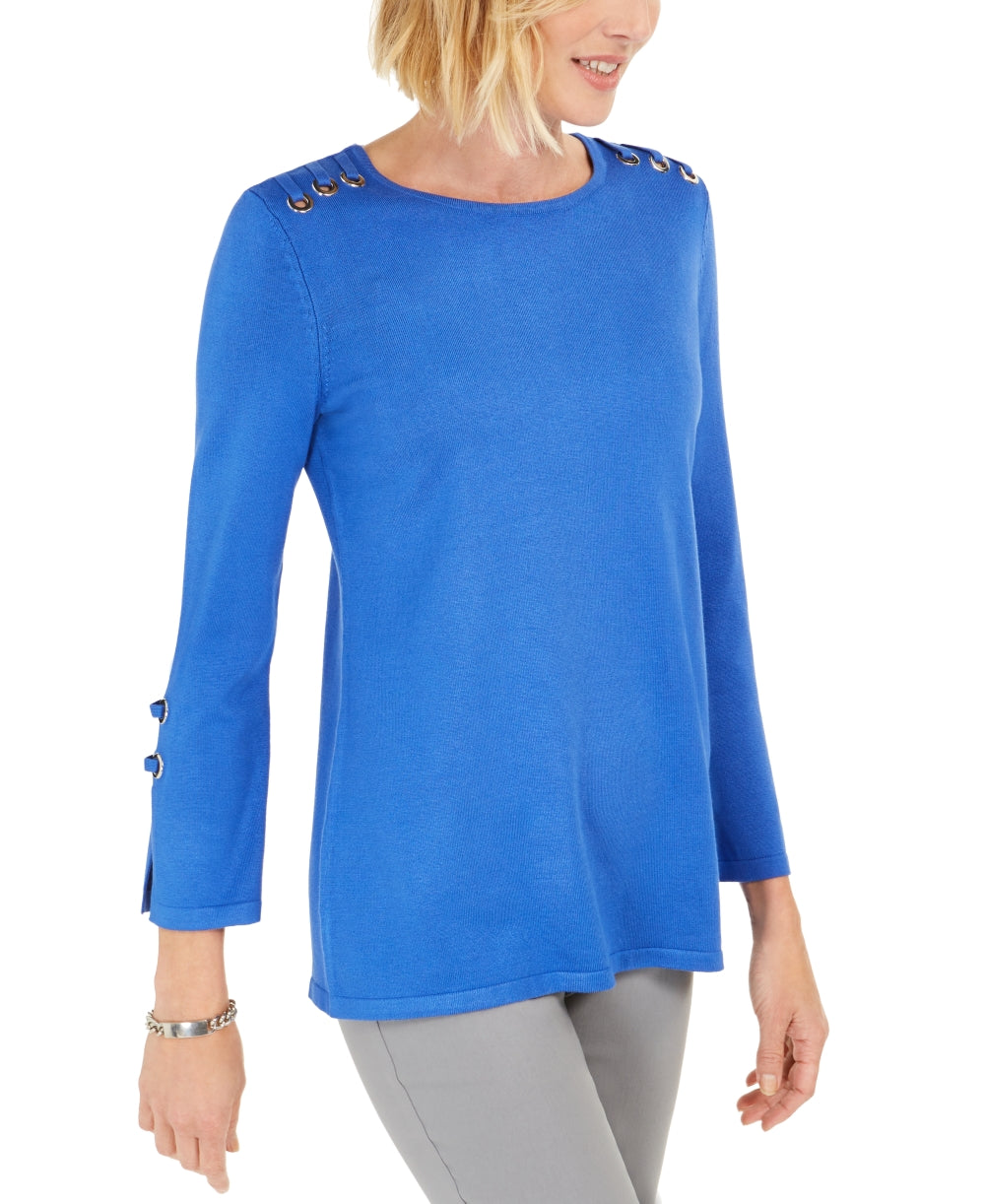 JM Collection Women's Embellished Scoop-Neck Top Blue Size X-Small