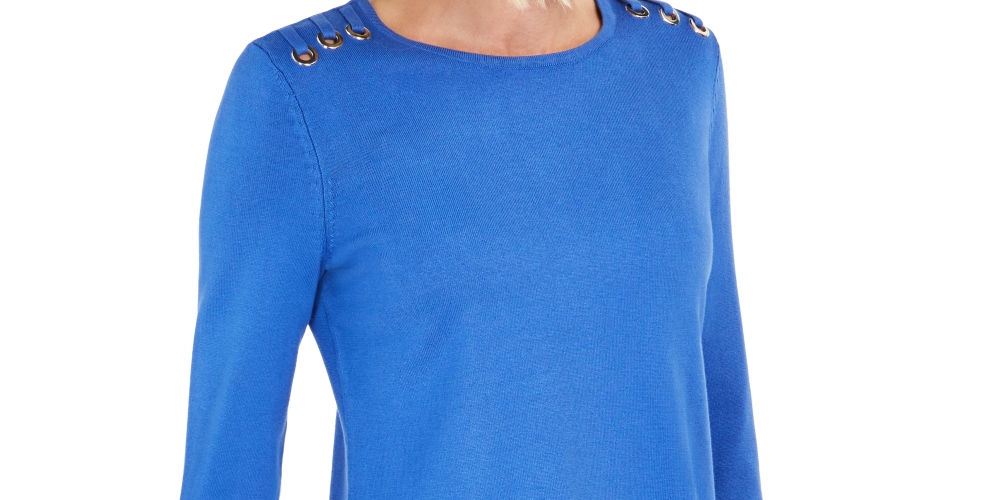 JM Collection Women's Embellished Scoop-Neck Top Blue Size X-Small