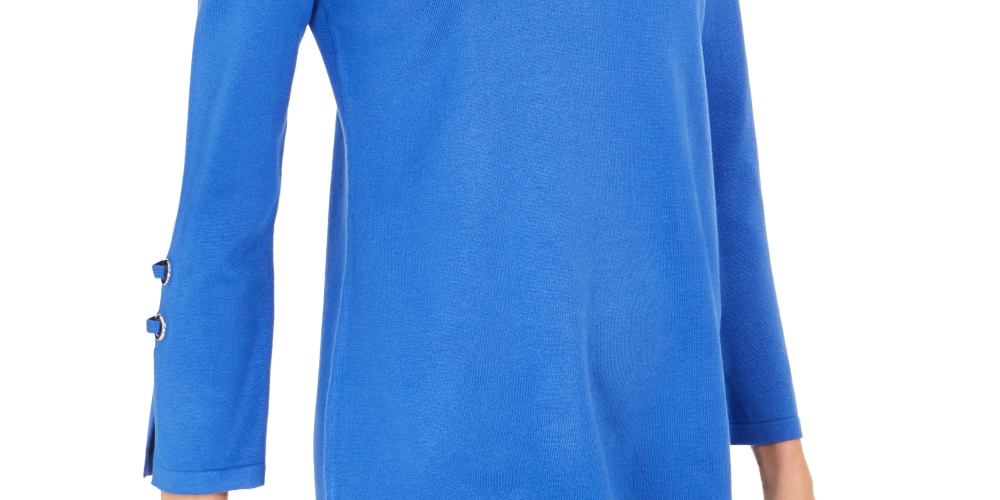 JM Collection Women's Embellished Scoop-Neck Top Blue Size X-Small