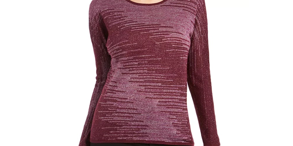 JM Collection Women's Metallic-Knit Top Purple Size Large