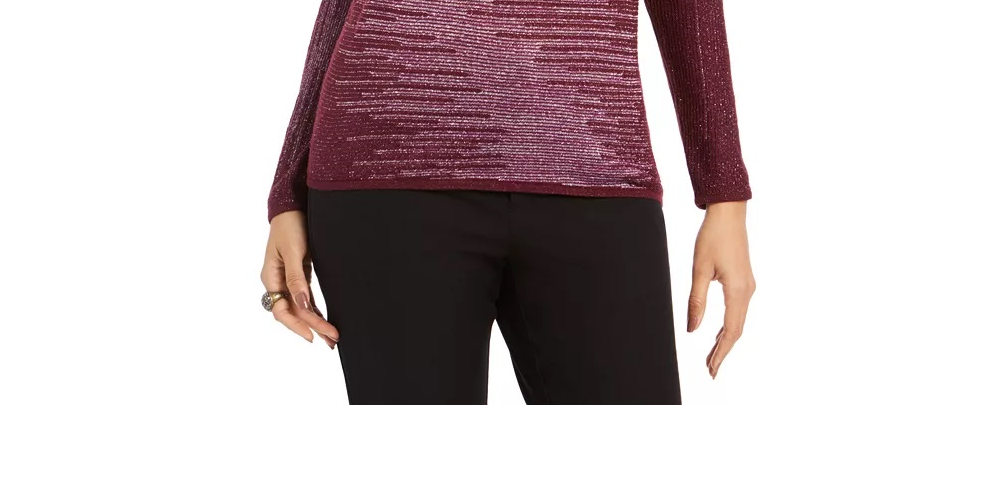 JM Collection Women's Metallic-Knit Top Purple Size Large