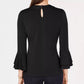 Charter Club Women's Bell-Sleeve Keyhole Top Black Size X-Large