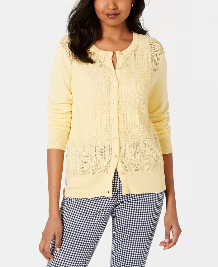 Charter Club Women's Pointelle Knit Cardigan Yellow Size Small