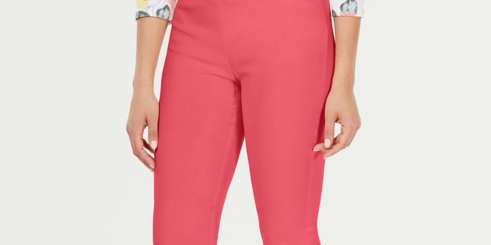 Charter Club Women's Cambridge Skinny Pull-On Tummy-Control Pants Pink Size 16