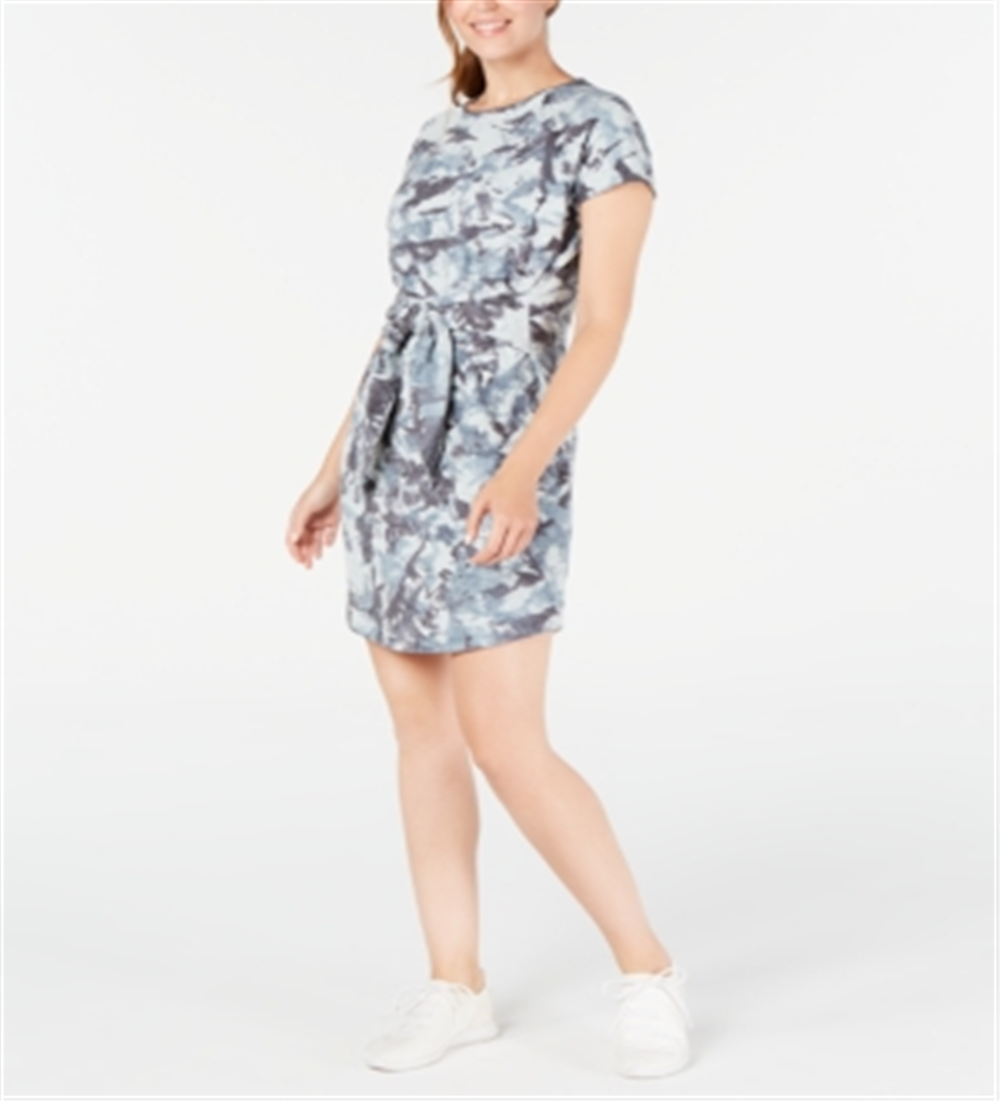 Ideology Women's Printed Tie Front T-Shirt Dress Blue Size X-Large