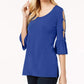JM Collection Women's Ring-Detailed Cutout Ruffle-Sleeved Top Blue Size X-Large
