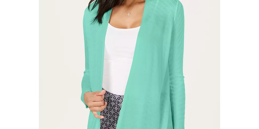 Charter Club Women's Geo-Stitch Open-Front Cardigan Blue Size X-Large