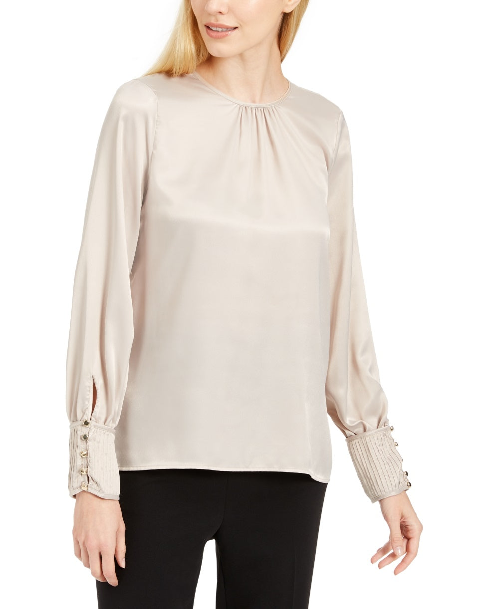 Calvin Klein Women's Button Cuff Top Gold Size Large