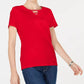 Karen Scott Women's Petite Cotton Studded Keyhole Top Aqua Size Medium