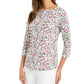 Charter Club Women's Cotton Floral Print Boat Neck Top White Size XX-Large