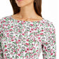 Charter Club Women's Cotton Floral Print Boat Neck Top White Size XX-Large
