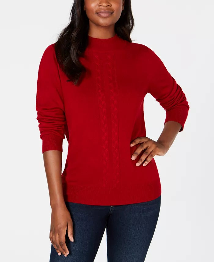 Karen Scott Women's Cable Front Mock Neck Sweater Red - Size M