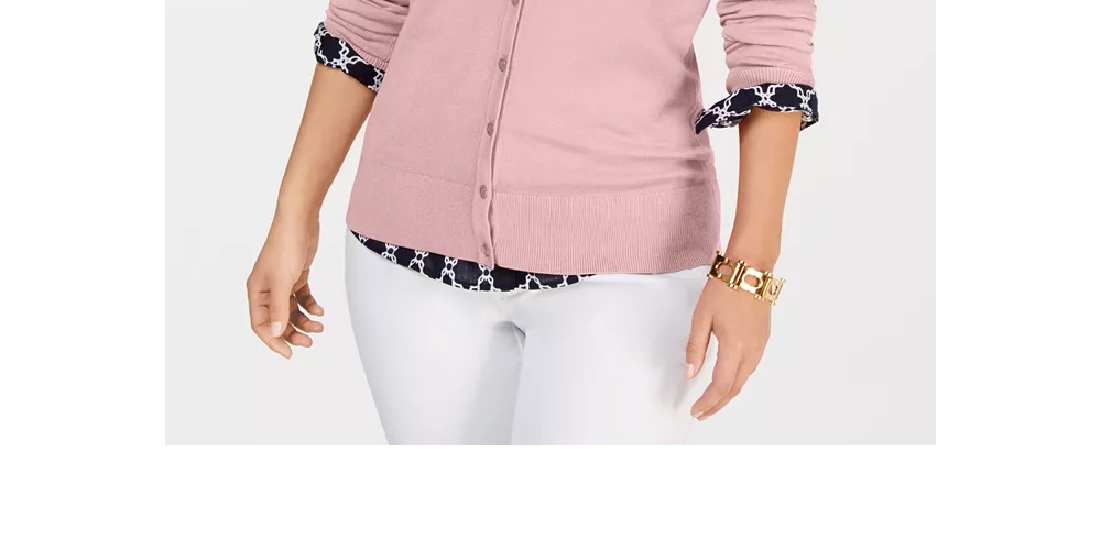 Charter Club Women's Crewneck Cardigan Pink  Size Petite Small