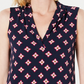 Charter Club Women's Petite V-Neck Printed Blouse Blue Size PXL