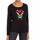 Karen Scott Women's Sequin Candy Cane Shirt Black Size X-Small
