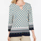 Charter Club Women's Printed Keyhole Top White Size Large
