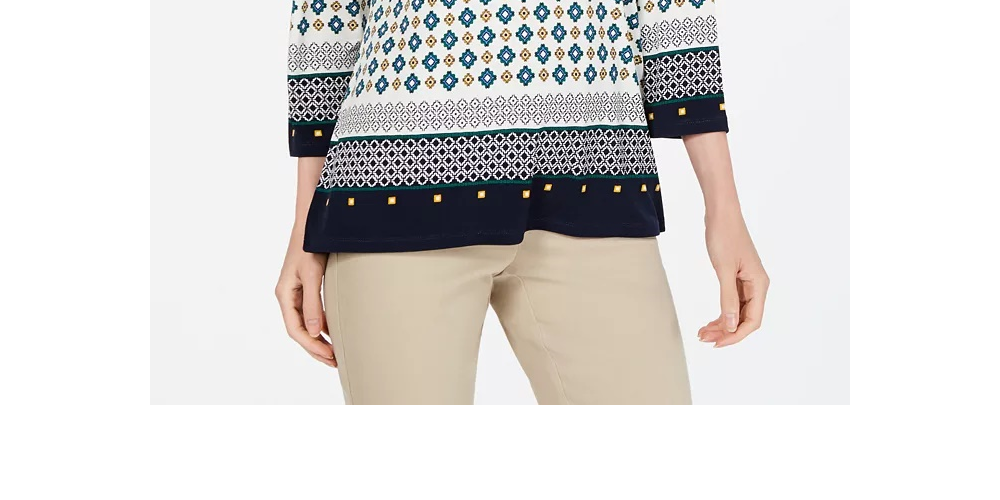 Charter Club Women's Printed Keyhole Top White Size Large