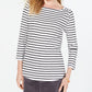 Charter Club Women's Petite Pima Cotton Button-Shoulder Print Top White Size Petite XL