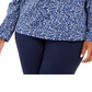 Karen Scott Women's Plus Size Floral-Print Mock-Neck Top Blue Size 0X