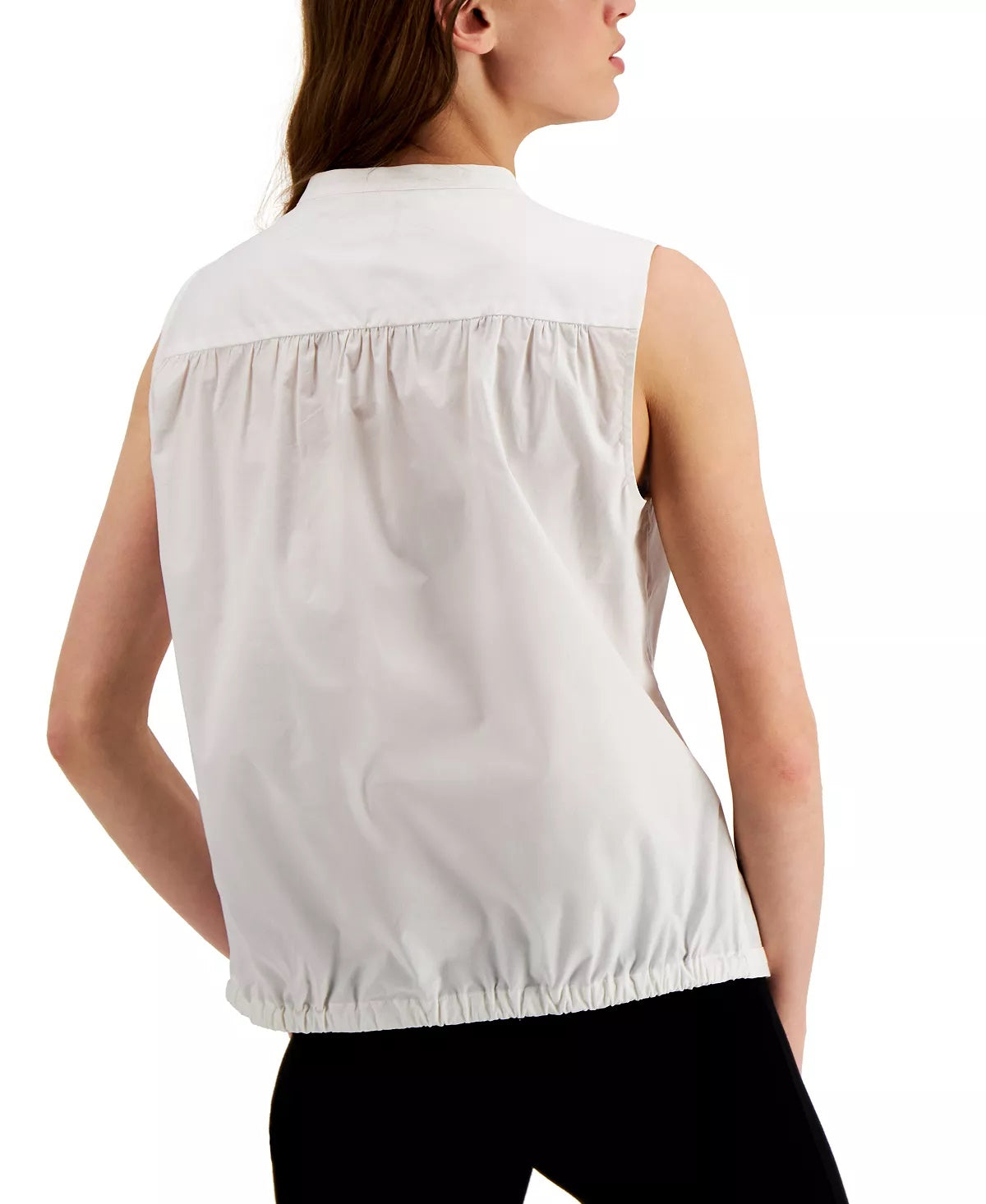 Alfani Women's Solid Sleeveless Jewel Neck Button Up Top White Size Large