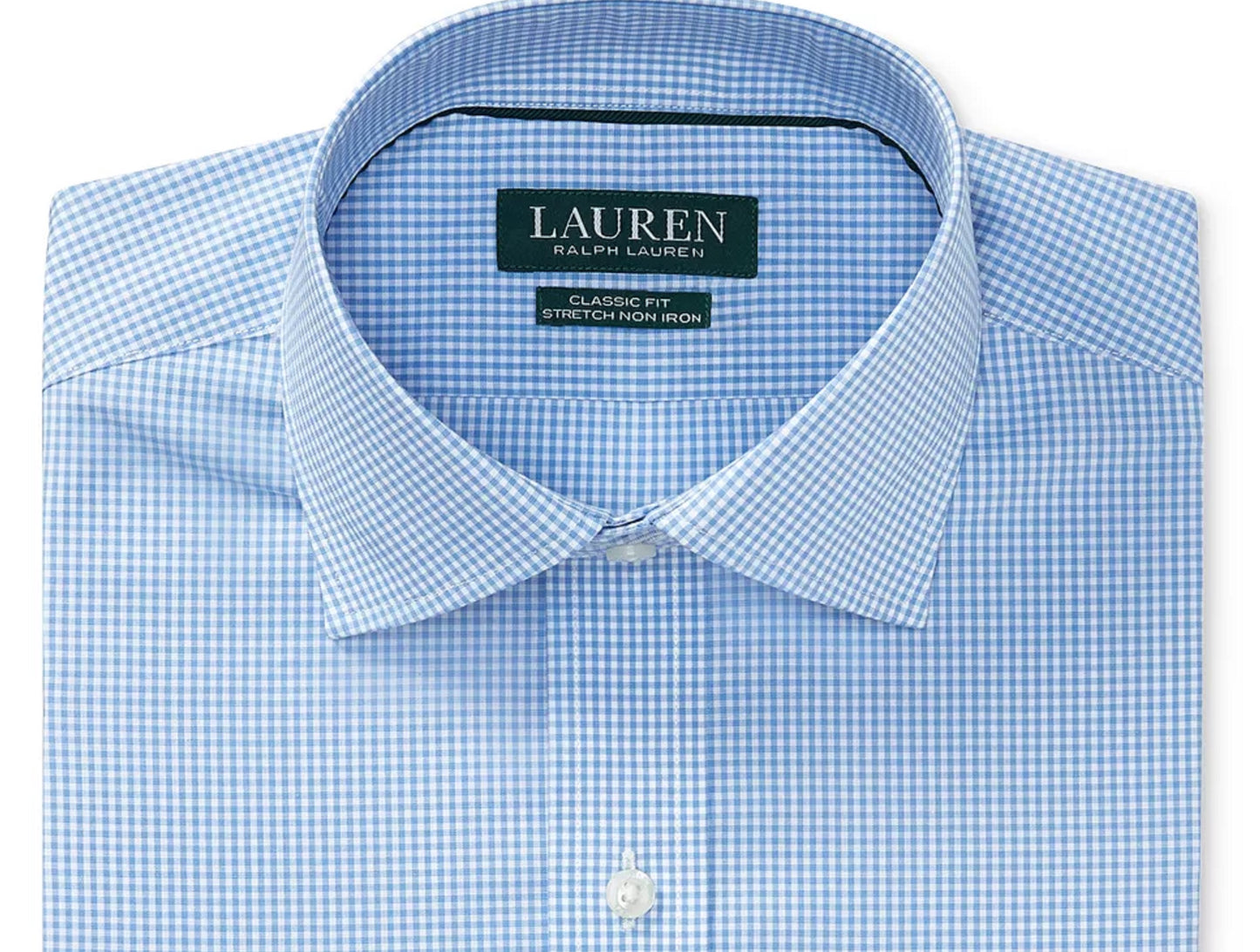Ralph Lauren Men's Classic Regular Fit Non Iron Stretch Gingham Dress Shirt Blue Size 17X34X35