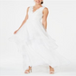 Adrianna Papell Women's Sleeveless V Neck Maxi Fit Flare Evening Dress White Size 8