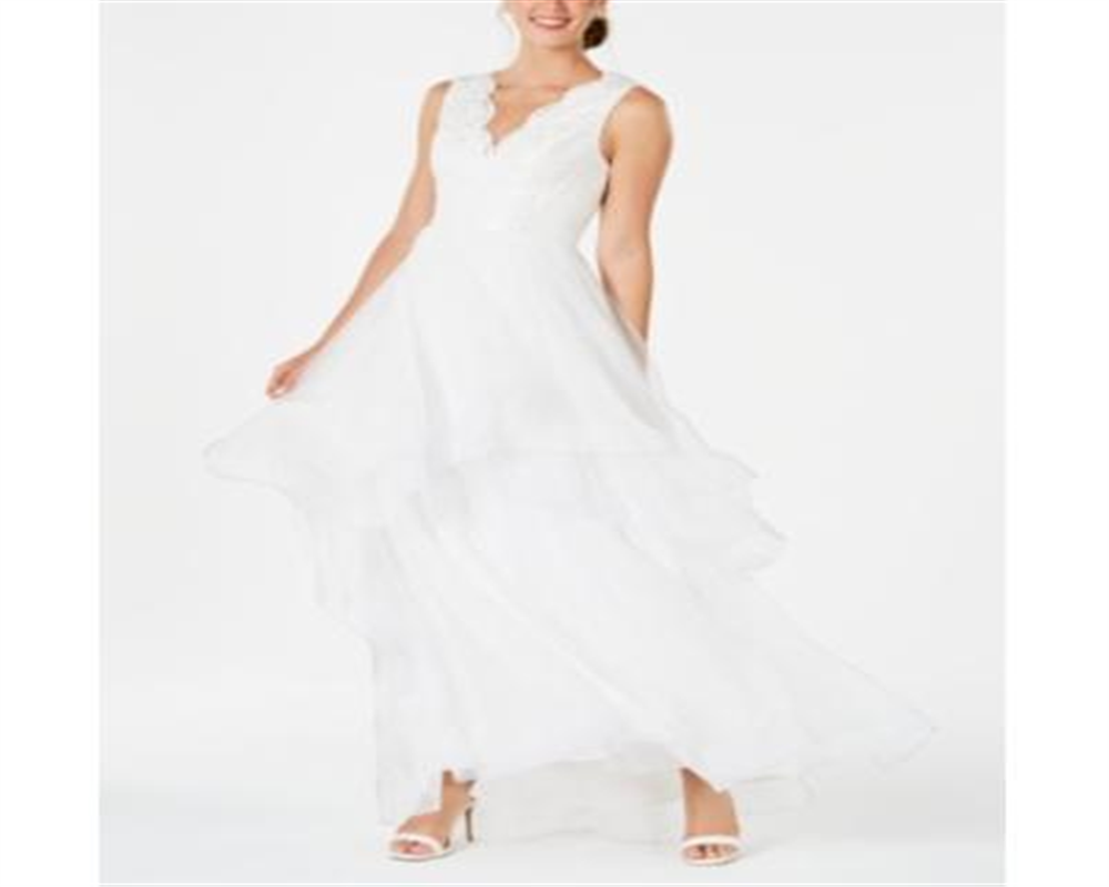 Adrianna Papell Women's Sleeveless V Neck Maxi Fit Flare Evening Dress White Size 8