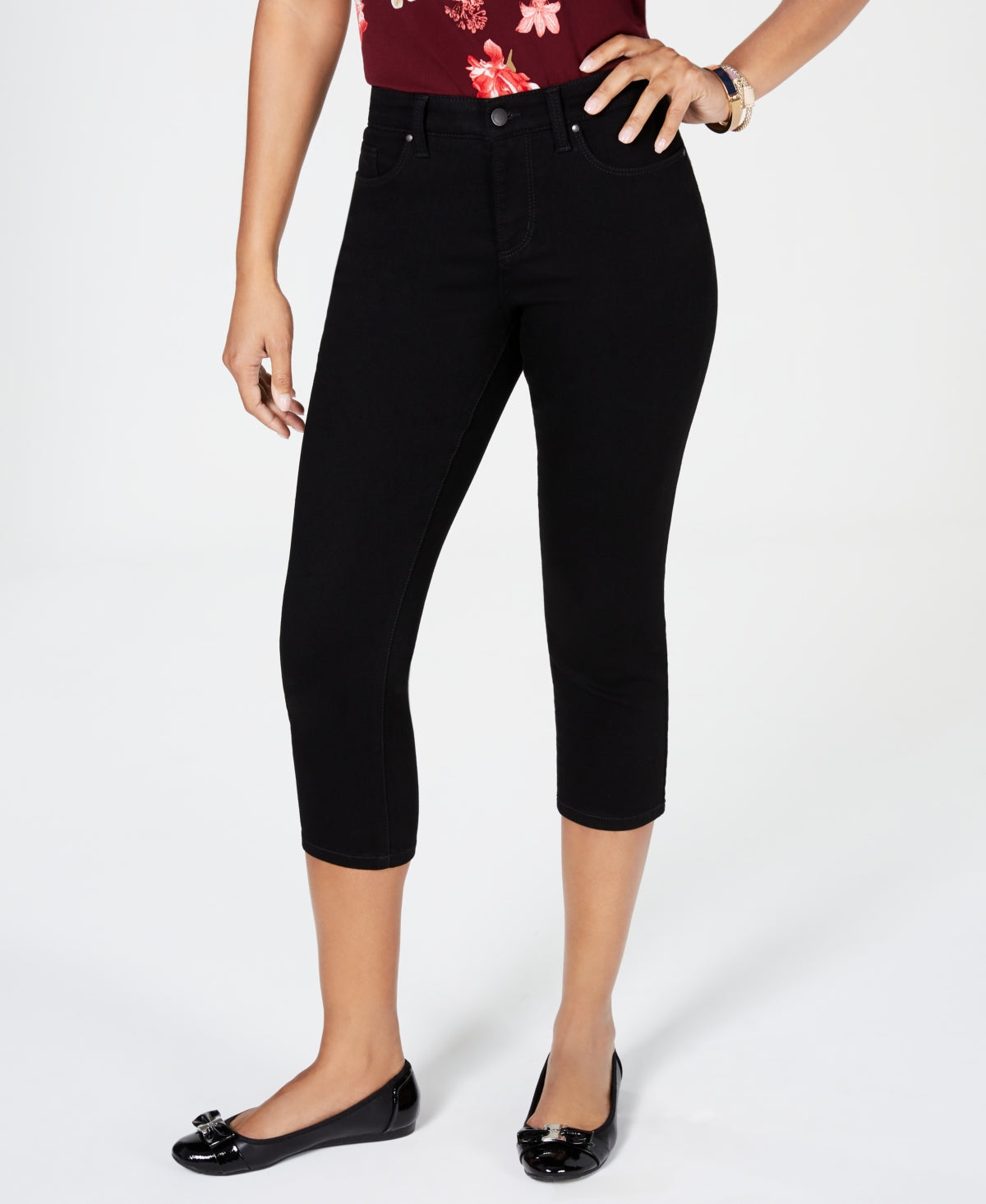 Charter Club Women's Tummy Control Bristol Capri Jeans Black Size 14 Petite