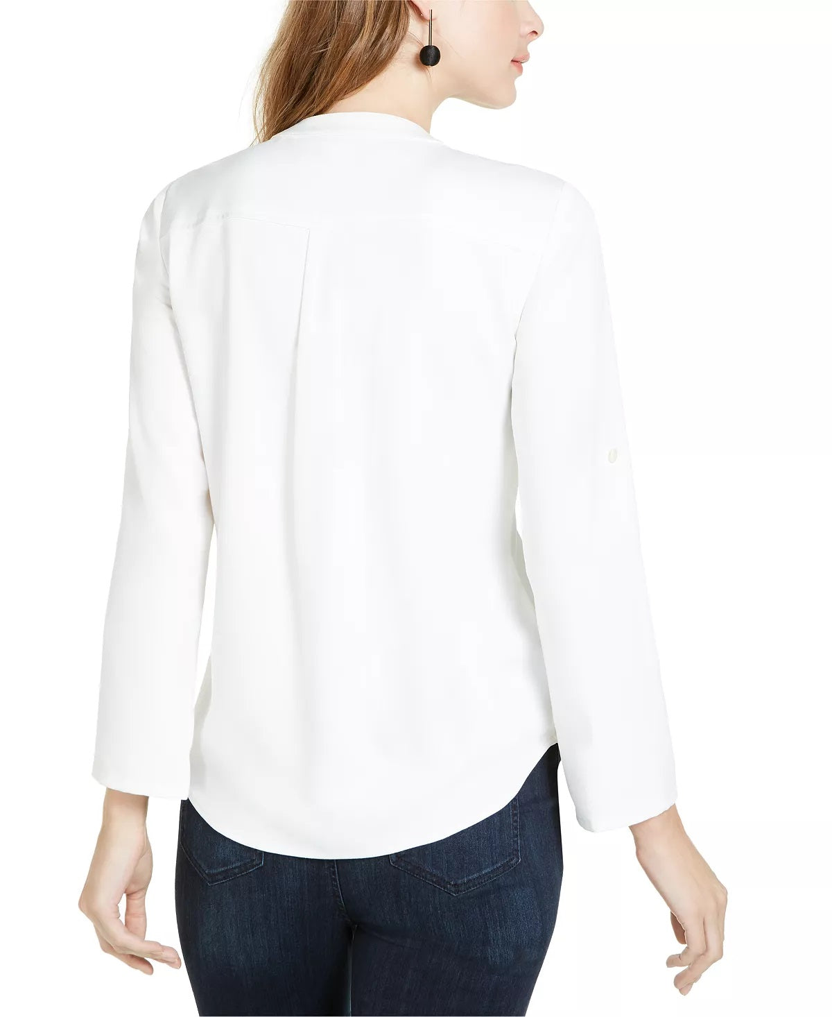 Trina Turk Women's Kaiko Zip-Front Roll-Tab-Sleeve Top White Size Small