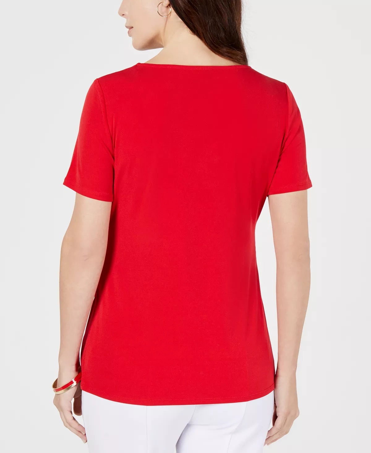 JM Collection  Women's Embellished Keyhole Top Red Size Petite Small