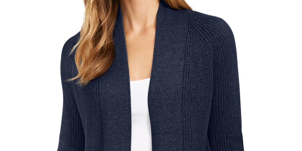 Charter Club Women's Petite Cotton Cropped Cardigan Navy Size Petite S