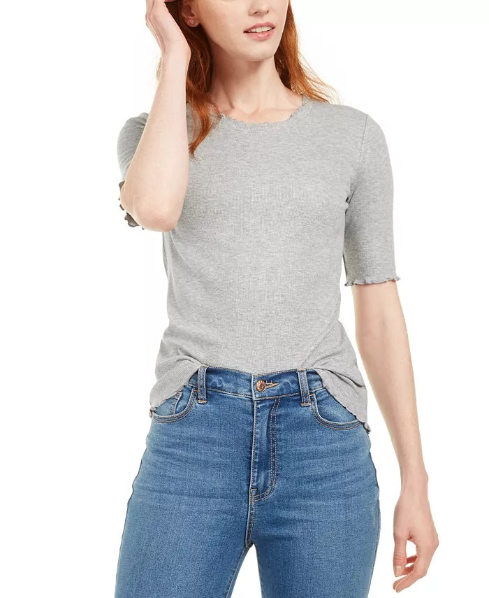 Maison Jules Women's Crewneck Elbow Sleeve Top Gray Size X-Large