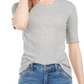Maison Jules Women's Crewneck Elbow Sleeve Top Gray Size X-Large