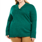 Karen Scott Women's Plus Marled Cotton Shawl Collar Sweater Green Size 0X