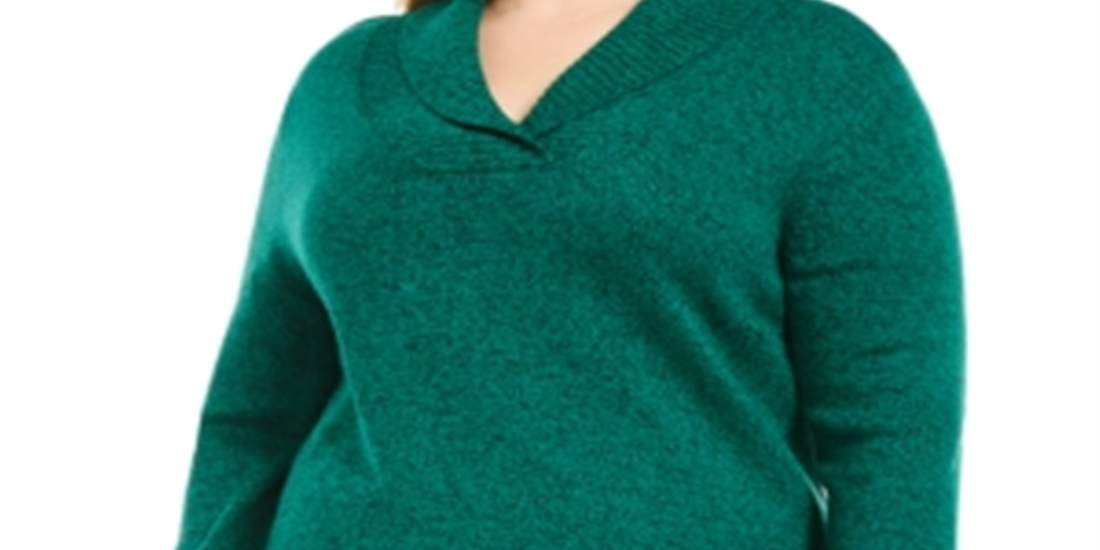 Karen Scott Women's Plus Marled Cotton Shawl Collar Sweater Green Size 0X