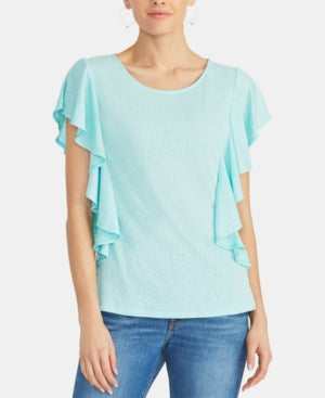 Rachel Roy Women's Short Sleeve Jewel Neck Blouse Blue Size XX-Large