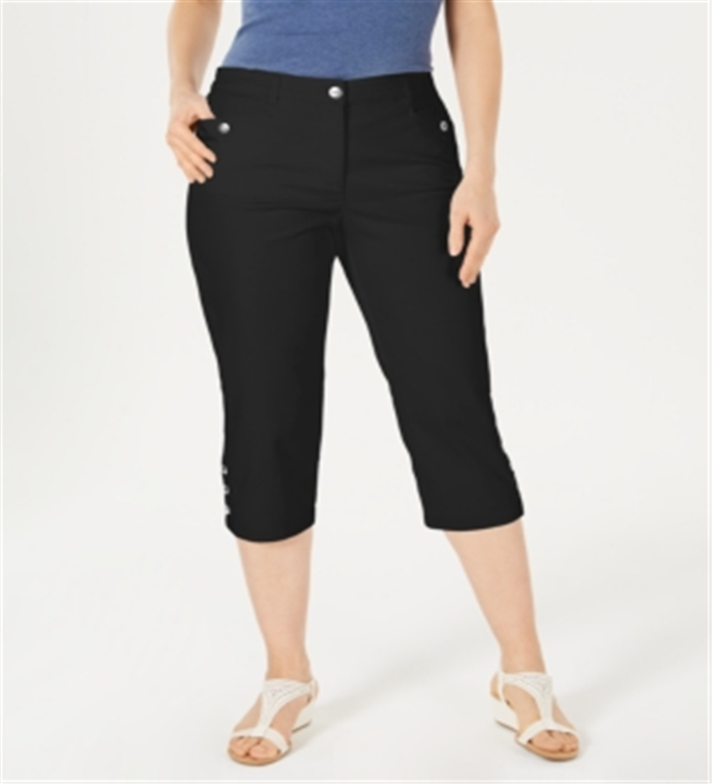 Karen Scott Women's Button Hem Capri Pants Black Size 10 Petite