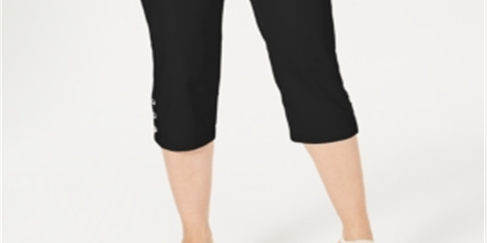 Karen Scott Women's Button Hem Capri Pants Black Size 10 Petite