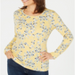 Karen Scott Women's Printed Long Sleeve Top Yellow Size Large