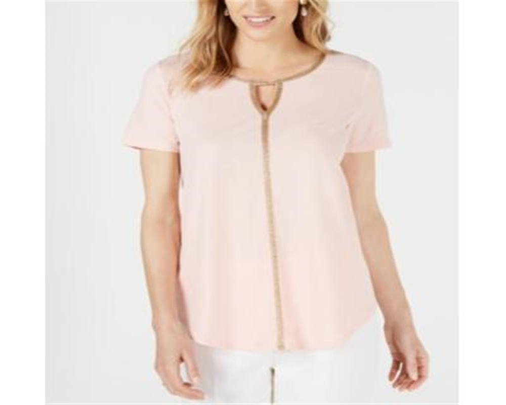JM Collection Women's Metallic-Trim Tunic Pink Size Petite S