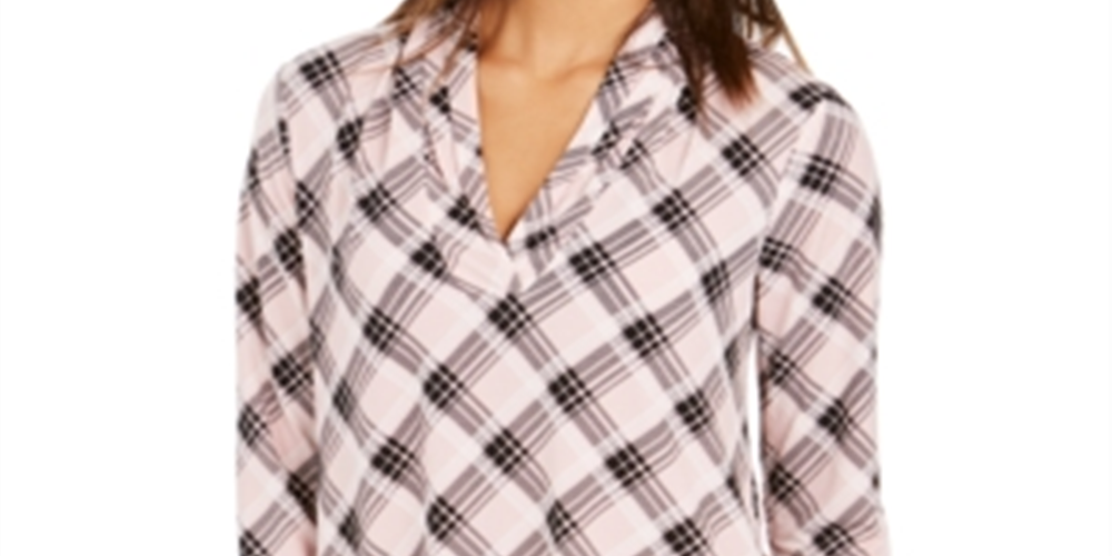 Charter Club Women's Printed V Neck Top Pink Size X-Large