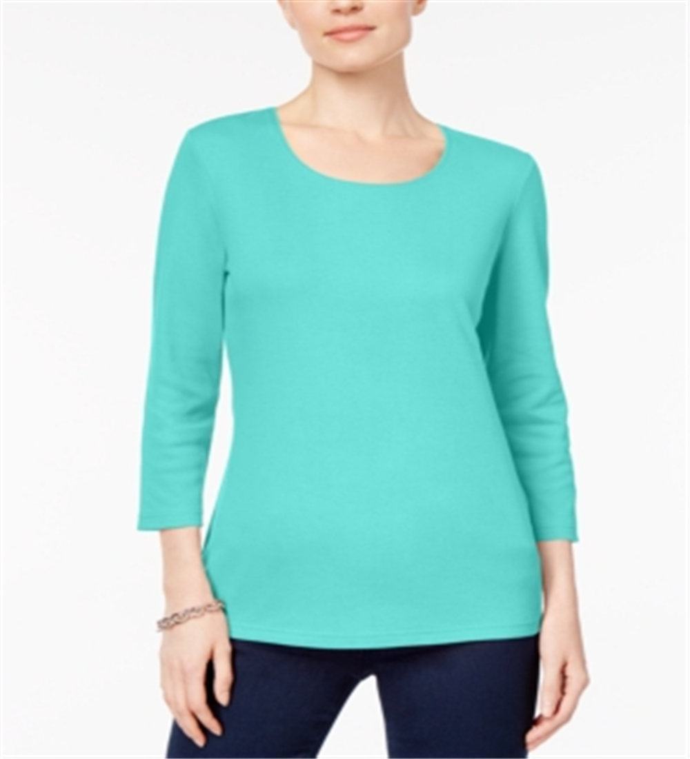 Karen Scott Women's Scoop Neck Top Aqua Size XX-Large