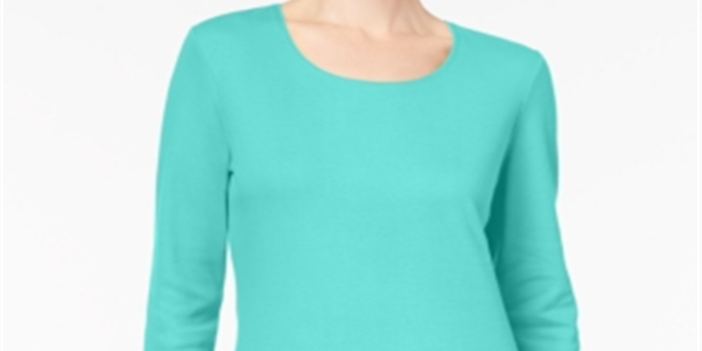 Karen Scott Women's Scoop Neck Top Aqua Size XX-Large