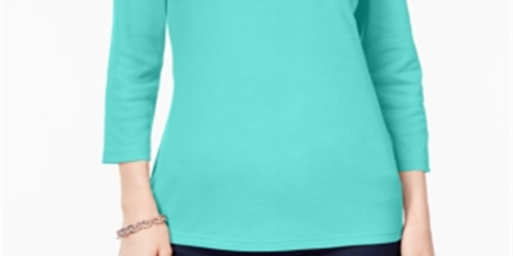 Karen Scott Women's Scoop Neck Top Aqua Size XX-Large