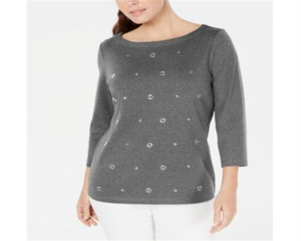 Karen Scott Women's Cotton Grommet Top Gray Size X-Small