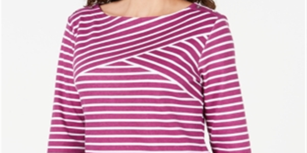 Karen Scott Women's Striped Crossover Top Pink Size X-Small