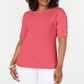 Karen Scott Women's Cotton Lace up Sleeve Top Coral Size Small